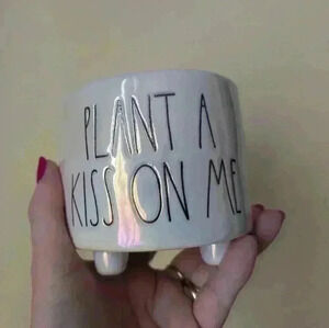 Rae Dunn  iridescent small plant pot says plant a kiss on me